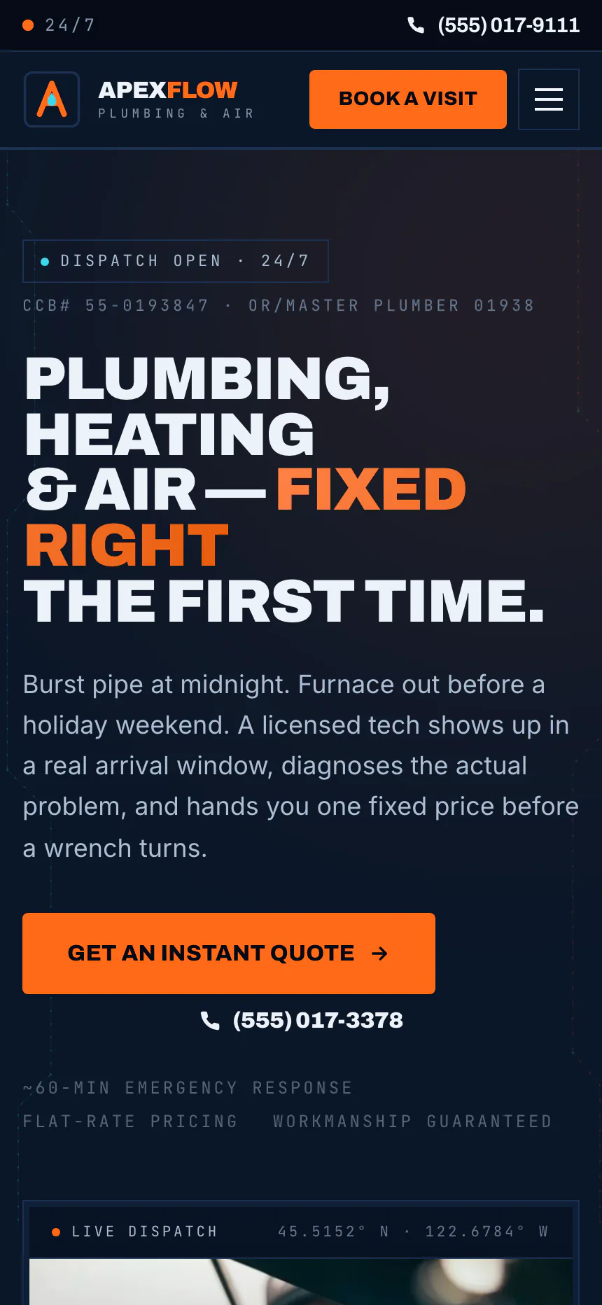 Phone preview of the Apex Flow Plumbing & Air concept website